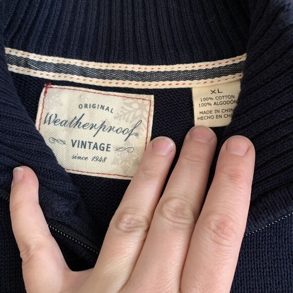 Weatherproof Vintage Navy Fair Isle 1/4 Zip Holiday Snowflake Sweater Mens XL - Picture 3 of 6